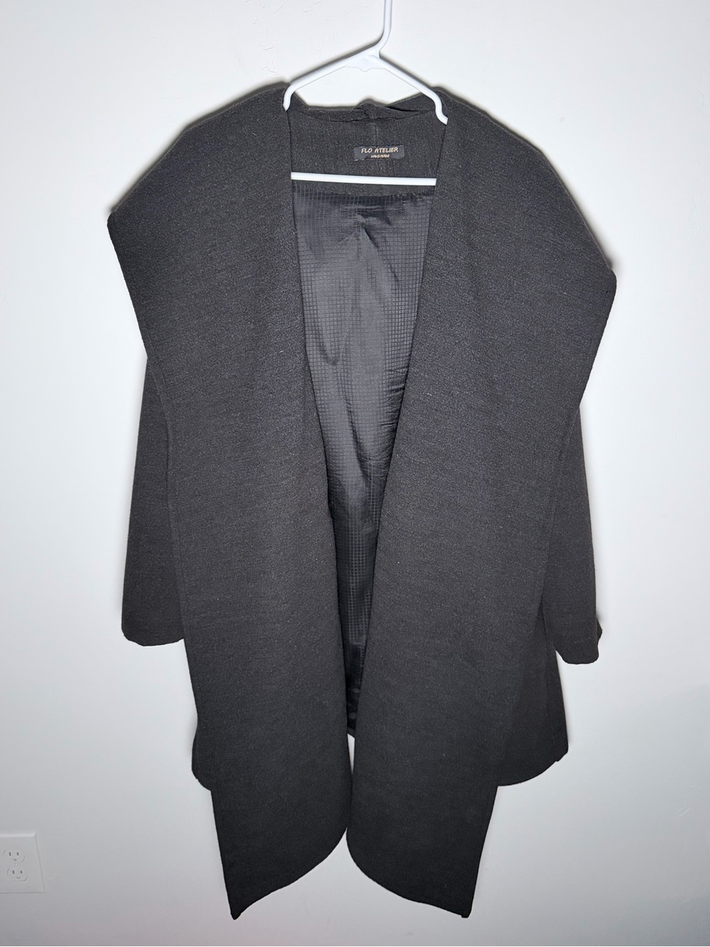Flo Atier Handmade Wool Black Open-Front Draped Cape Coat Medium
